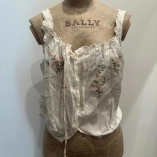 Antique Edwardian 1910s Embroidered Corset Cover Tank Top Vest Camisole