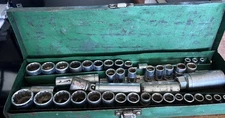 46 Piece Vintage Sears 3/8 & 1/4 Socket Set in Metal Case w/ different brands 