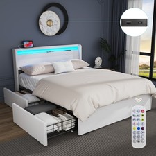 LIGHT,4 NEW DRAWER FRAME STORAGE PORT UPHOLSTERED LED & USB BED WITH 4FT6 DOUBLE