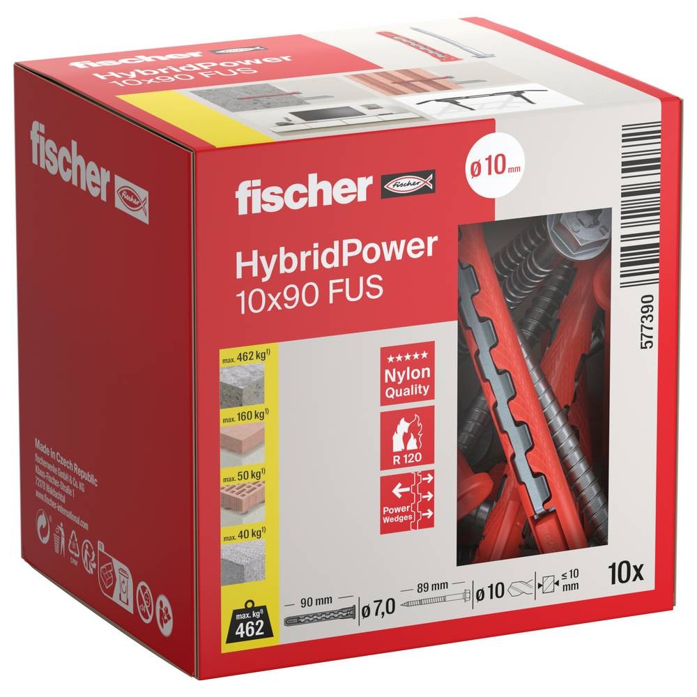 Fischer 577390 HybridPower Set de chevilles 90 mm pour stopper le jeu dans les murs creux