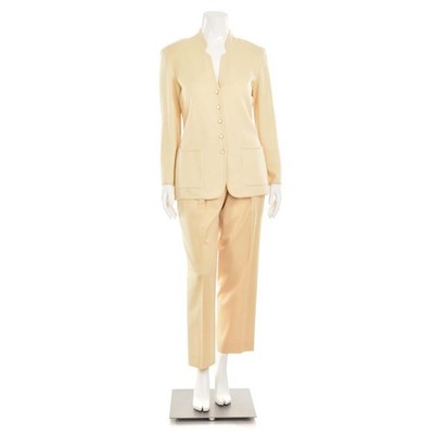 Escada Margaretha Ley 2Pc Ivory Wool Cardigan & Pant Suit sz 38/42 DE, 8/12 US