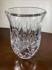 Vtg Crystal Glass Candle Hurricane Lamp -Globe Only- Shannon Lexington 6.5” Fan