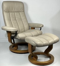 Ekornes Stressless Medium "King" Fog Leather Swivel Recliner Chair and Ottoman
