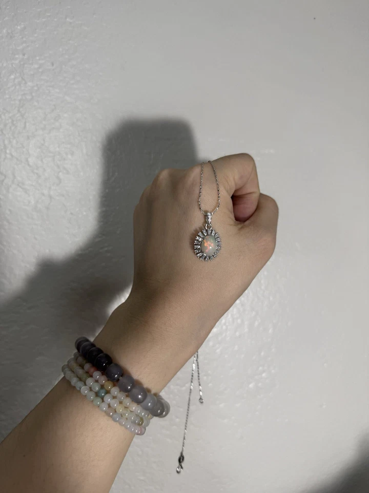 African Opal Pendant Necklace 925 Sterling Silver, Fire Opal, Silver Chain - Image 3 of 4