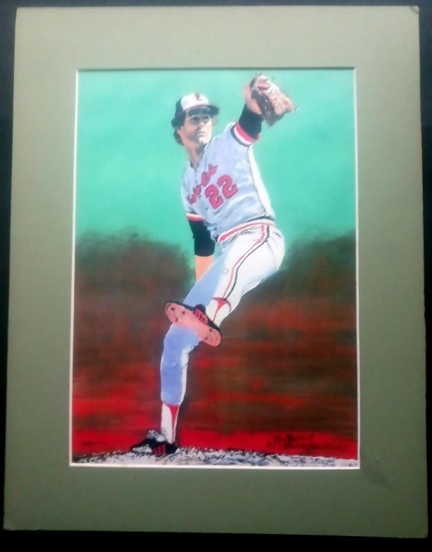 1990 Jim PALMER Baltimore Orioles Baseball Color Art Print by F. Puglio Matted