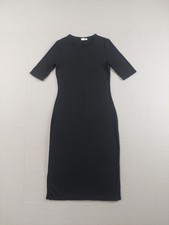Gap Women Midi Dress S Black Rib Crew Neck Short Sleeve Pullover Stretch Outdoor