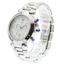 CARTIER PASHA W31004H3 38mm SS Beige Dial Quartz Chronograph Date #C390