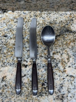 Eichenlaub Solingen Germany 2 Knives & Spoon Set Wood Handle Rostfrei Vintage
