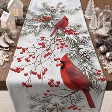 Christmas Table Runner Red Cardinal Bird Pine Branches 73x14 Inch Runner2026a25