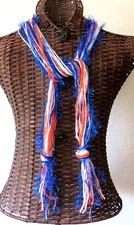 Blue Orange White String Scarf 59in Winter Yarn Wash Dry OOAK USA Handmade 141dx
