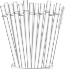 12 Pack Reusable Hard Plastic Clear Straws 10.5 Inch Tumbler Straws Wit