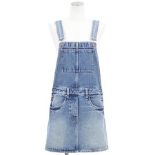 PRADA Denim Overall Pinafore Dress Salopette Skirt Women Size 36 Light-indigo