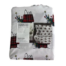 Peanuts Snoopy Queen Sheet Set White Woodstock Christmas Tree Winter Sheets NEW