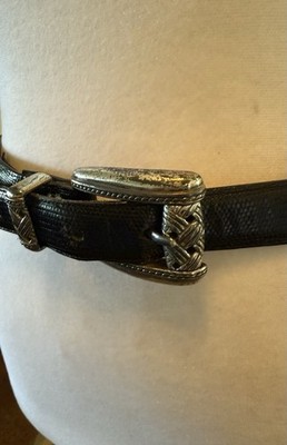 Vintage Brighton Leather Belt Black Embossed Silver Tones  display picture 2