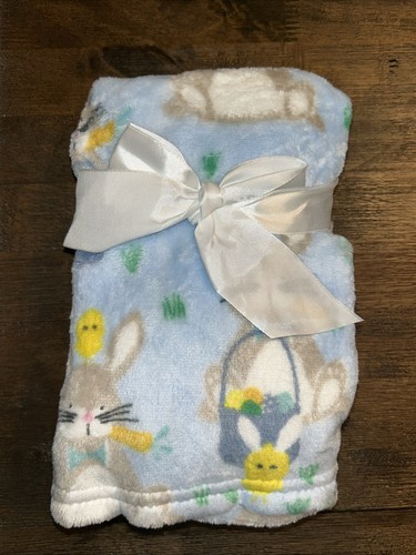 NEW Parent's Choice Walmart Blue Easter Bunny Basket Eggs Baby Blanket