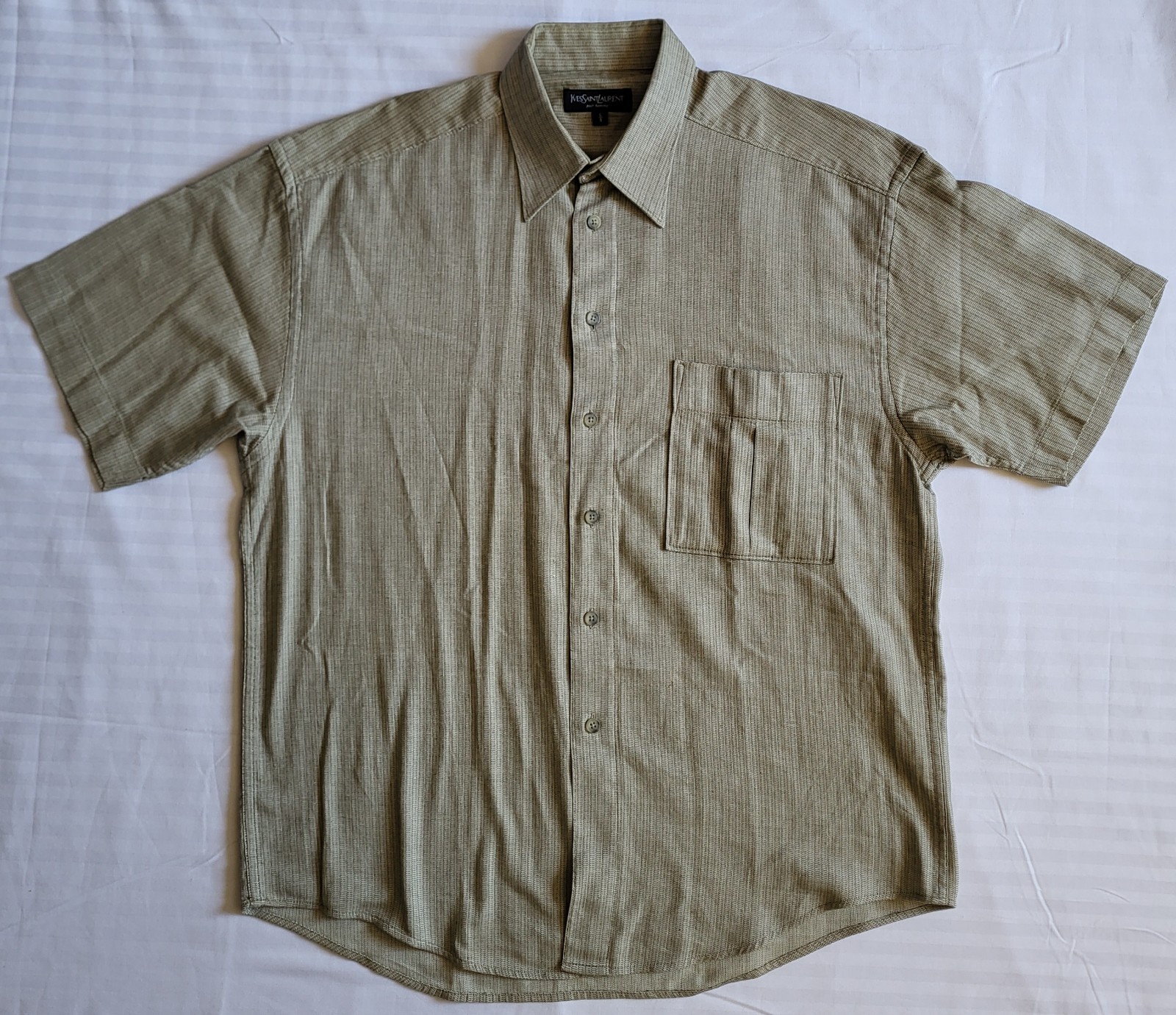 Camicia vintage Yves Saint Laurent Pour Homme uomo L beige testurizzata manica corta