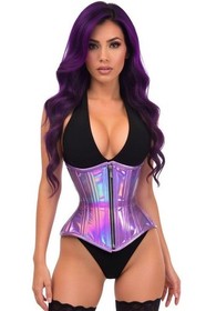 Top Drawer Lavender Holo Double Steel Boned Underbust Waist Cincher Corset