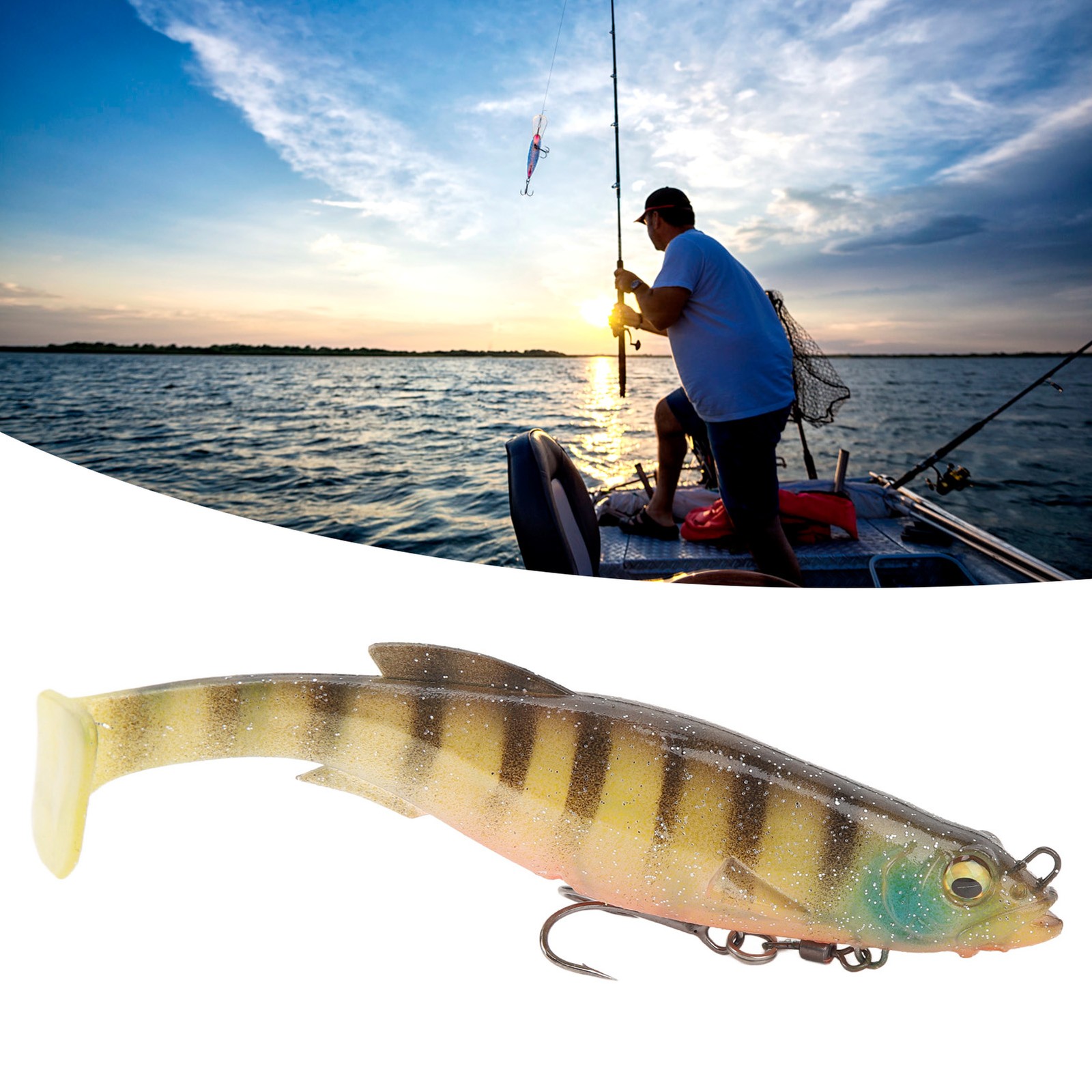 ✿ (Balck Stripe)12.5cm 21g Fishing Lures Silicone Fishing Baits T Tail Vivid EC