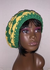 Crochet Jamaica Yellow Green Slouchy Beanie Hat Fall Winter UNISEX