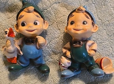 Vintage Josef Original Wee Folks Pixie Elf Spilled Milk Kitten Cat, Holding Duck