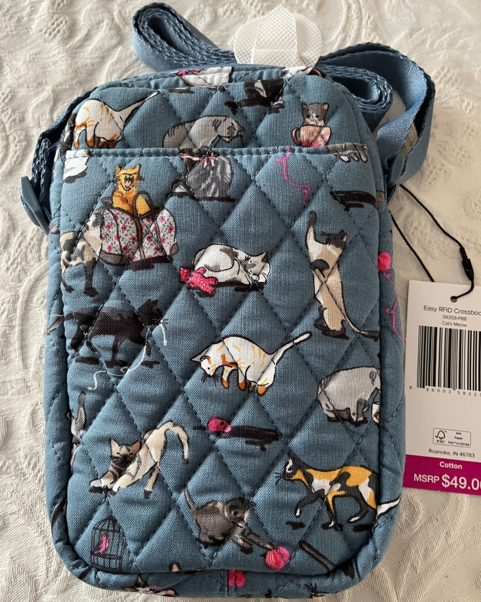 😸💙😺NWT Vera Bradley CAT'S MEOW Easy RFID Crossbody | eBay