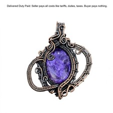 Oval Russian Charoite Stone Engagement Handcrafted Wire Wrapped Pendant Copper