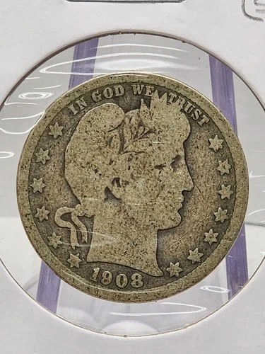 1908-P Barber Quarter Raw Good