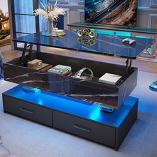 Lift-Top Coffee Table with Storage Drawers & LED