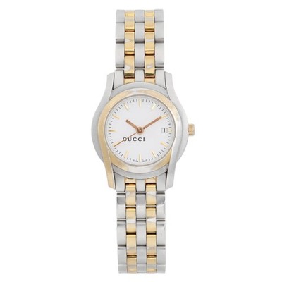 稼働 GUCCI 腕時計 5500L ホワイトシェル 12Pダイヤモンド3130 Gucci 5500L White Sticks Dial Gold Tone Steel Quartz Ladies Watch