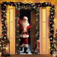 Christmas Door Cover 35x71 Inch Santa Claus Door Banner, Classic Merry Christmas