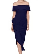 BETSY & ADAM Womens Navy Asymmetrical Hem Padded Short Sleeve Dress 10