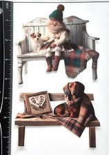 Lot of 2 Vintage Dogs Girl Bench Sampler Puppy SINGLE LAYER Embellishments 953