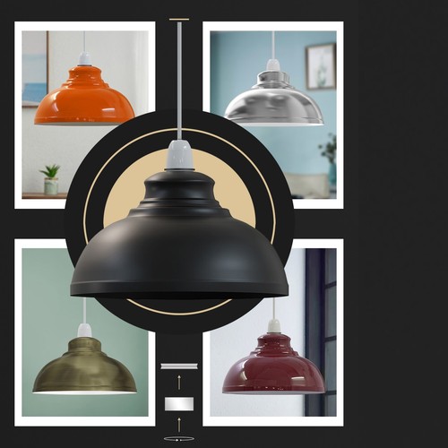 Industrial Ceiling Pendant Light Shades Retro Style Curvy Dome Shape lamp Shade - Picture 7 of 141