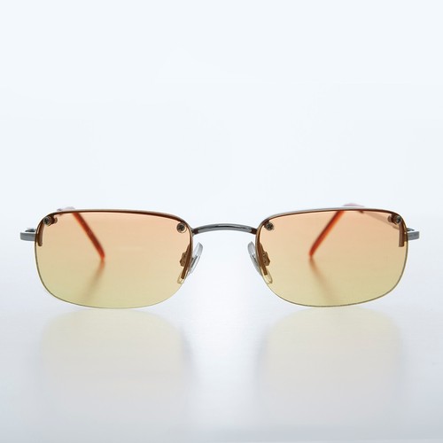 Rimless 90s Rectangle Sunglass with Orange Yellow Lens - Rumi - Picture 2 of 3