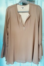 Women’s Tan Flowy Oversized Blouse SizeXS Long Sleeves Bell Show Me Your Mumu