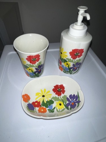 Vtg Three Piece Flowers Bathroom Set By Seven Seas Porcelain Made In Japan - Bild 6 von 9