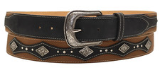 Handcrafted Full Grain Genuine Leather Cowboy Black/Tobacco West Concho 5D Belt