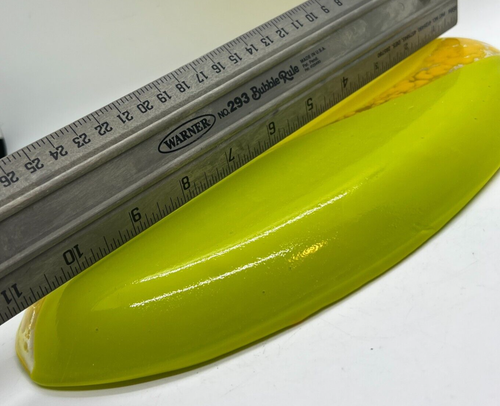 MODERN 11" FUSED ART GLASS tray bowl art YELLOW GREEN ORANGE unique spring - Picture 5 of 6