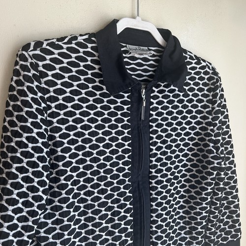 Vintage Joseph Ribkoff Full Zip Jacket Size 12 Black/ White Textured Embossed