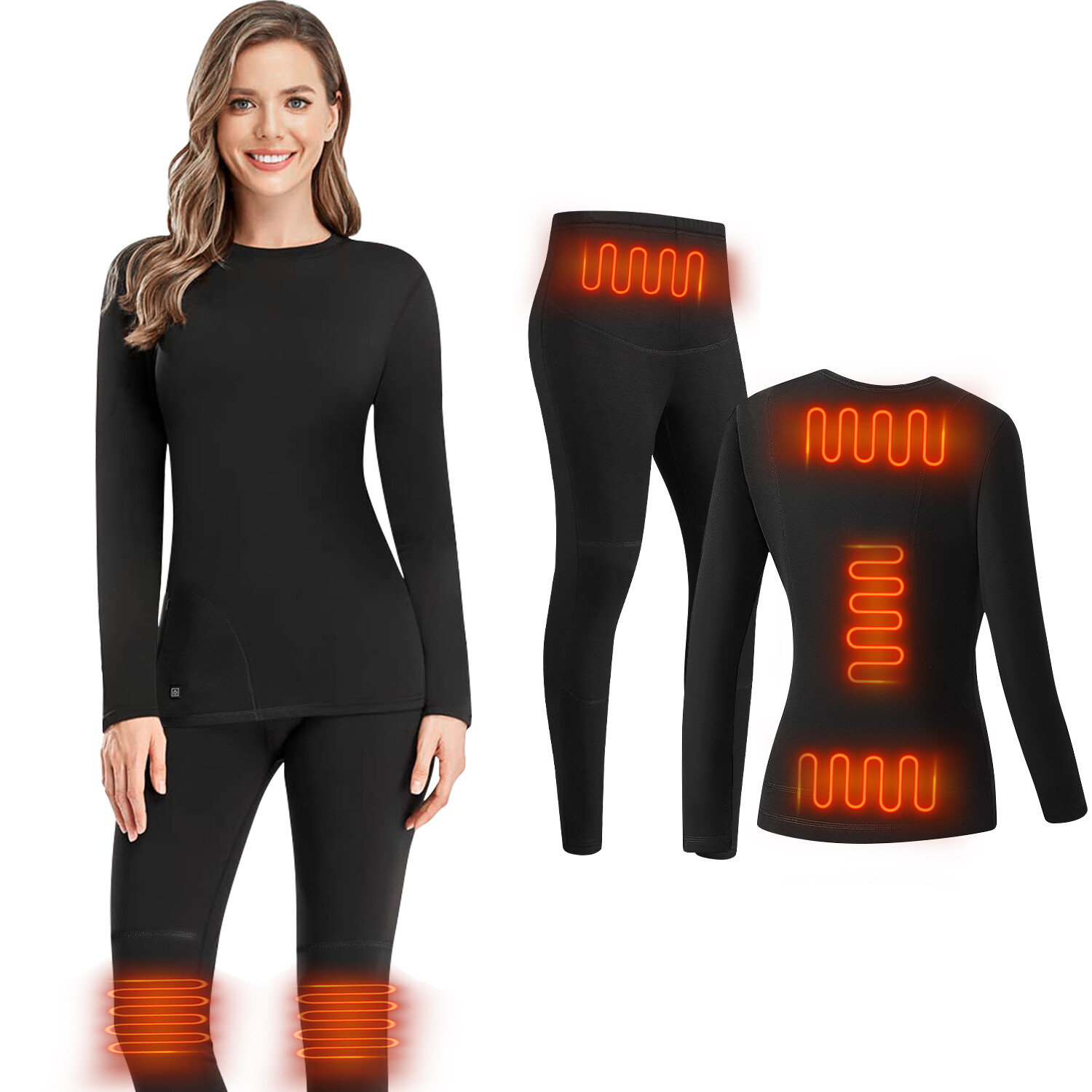 USB Electric Thermal Heated Long Johns Set W/Fleece Lined Winter Snow