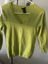 Theory Green Rayon Blend V Neck Pullover Sweater