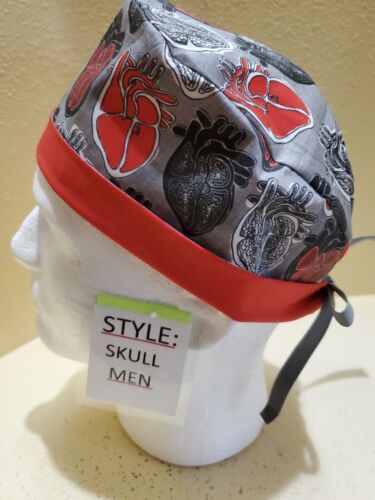 Anatomical Hearts #3 Men's Skull/Chemo Surgical Scrub Hat/Cap Handmade - Picture 1 of 7