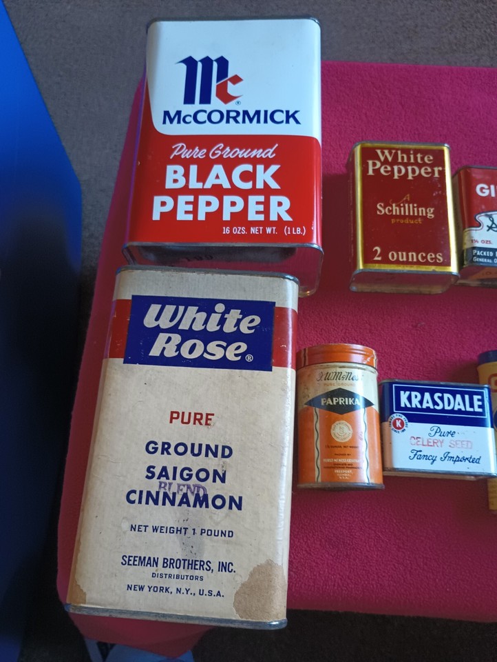 Vintage Lot 11 Spice Tins Various Brands Country Store Advertising No