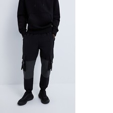 ZARA Men's Size Small Black Contrast Reflective Panel Technical Jogger Pants S