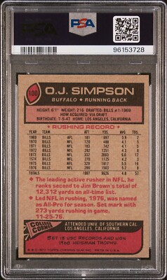 PICK 1 - 1977 Topps Football O.J. Simpson #100 - PSA 6 - Buffalo