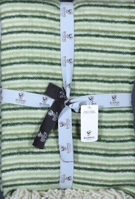 KLIPPAN TINT GREEN 100% Lambs Wool Reversible Blanket Throw w/Fringe 71''x51''