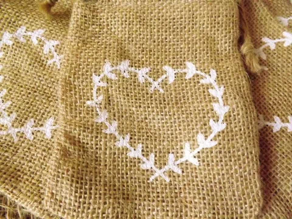 Hessian Jute Floral Rose Cotton Linen Sacks Party Bag Gift Pouch Wedding Favours - Image 4 of 4