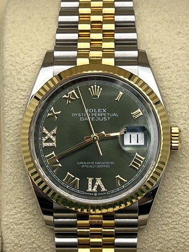 Rolex Datejust 36 126233G 18K Fluted Green Roman VI IX 6/9 Dial Jubilee B&P - 第 3/9 張圖片