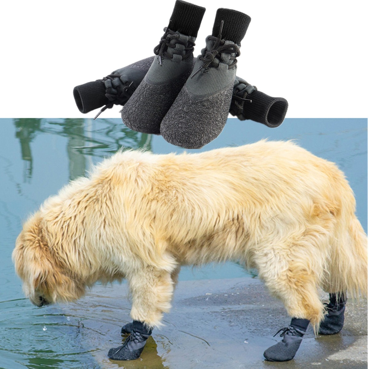 Dog Boots Paw Protectors – 4pcs Waterproof & Reflective Shoes For Small/Medium Dogs, Non-Slip Sole-546556