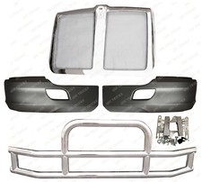 QSC Bumper Corners Pair + Stainless Steel Deer Guard + Grille for Kenworth T680